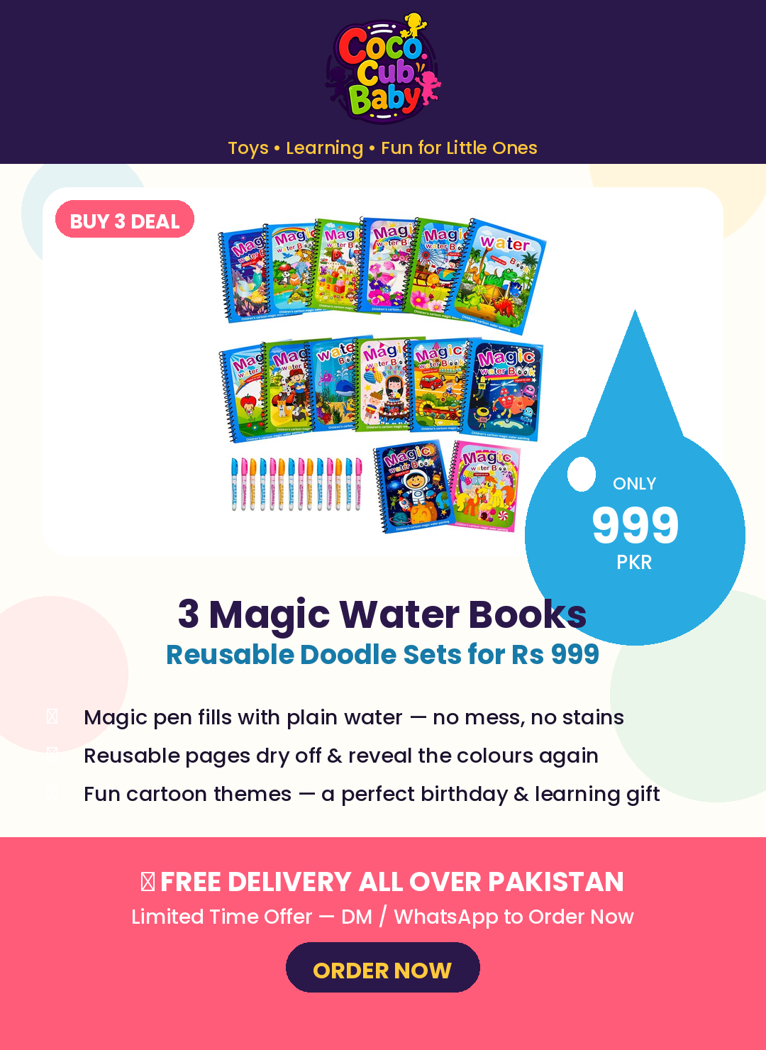 Magic Water Book – Reusable Water Painting Coloring Book for Kids | Mess-Free Educational Toy