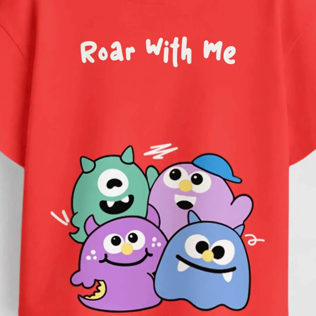Kids Roar With Me Monster Graphic T-Shirt | Premium Cotton Cartoon Tee | Coco Cub Baby